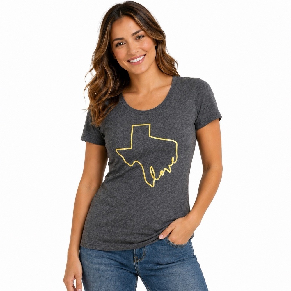 Outhouse Designs Womens Medium Texas Love Graphic T-Shirt Gray Austin NWT